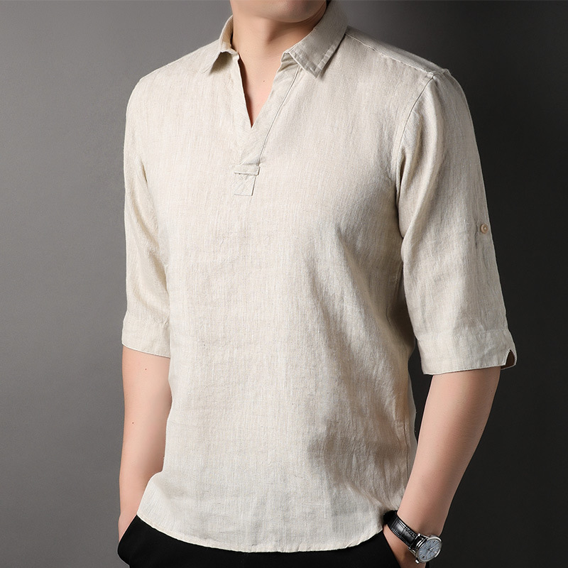 Men's Casual Lightweight Linen Polo Shirt